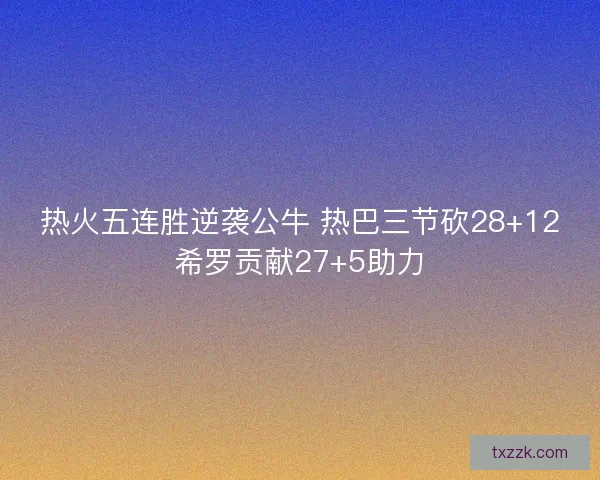 热火五连胜逆袭公牛 热巴三节砍28+12希罗贡献27+5助力